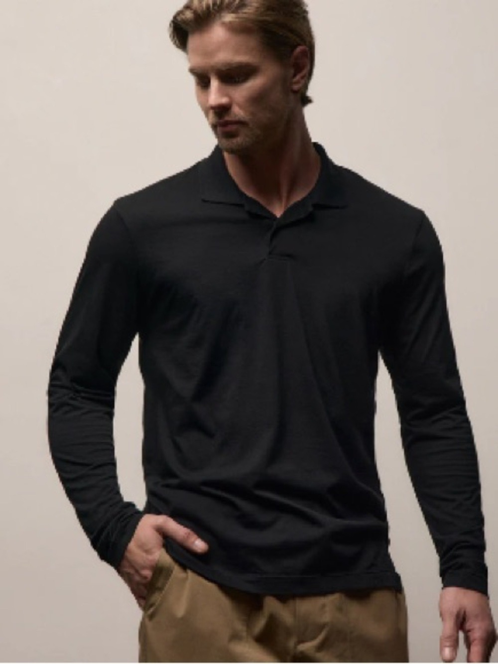 James Perse Long Sleeve Polo Shirt XS Charcoal Black
